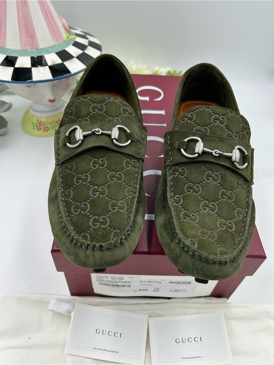 Men\'s Gucci GG embossed suede driver loafers size 9.5 fits 10 US made in Italy main image 9